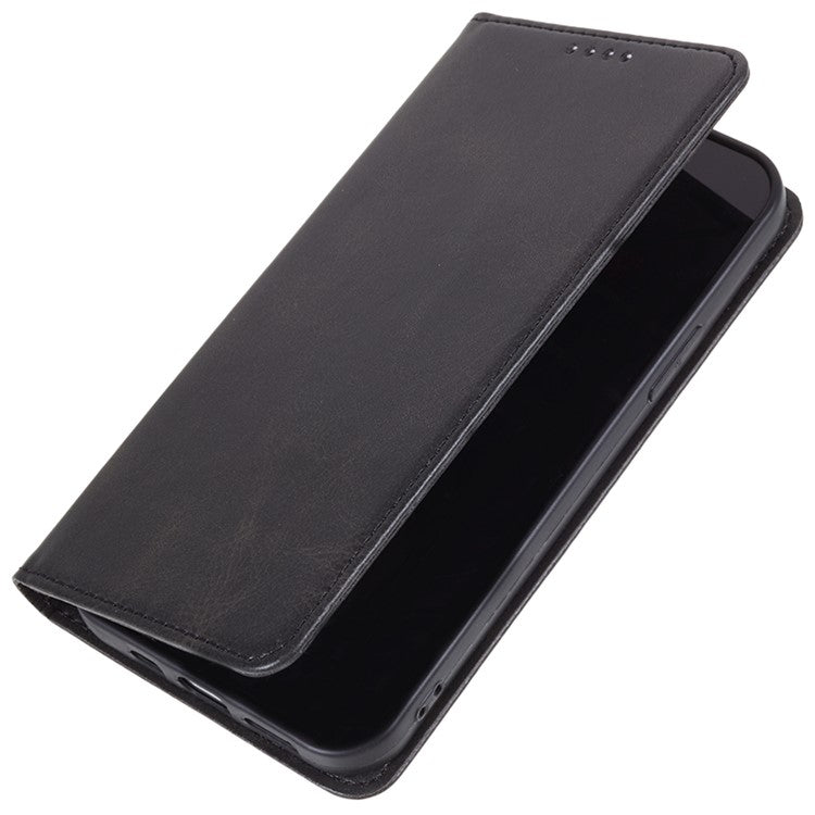 For vivo Y03 Phone Case Calf Texture Leather Wallet Magnetic Closing Cell Phone Cover - Black