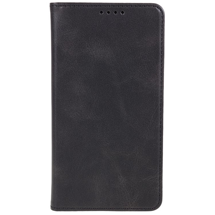 For vivo Y03 Phone Case Calf Texture Leather Wallet Magnetic Closing Cell Phone Cover - Black