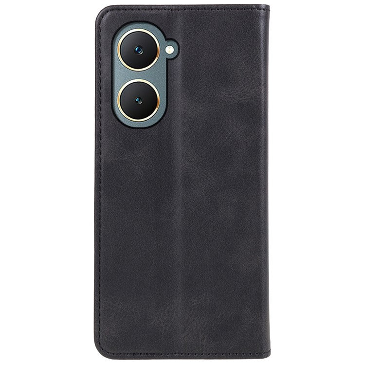 For vivo Y03 Phone Case Calf Texture Leather Wallet Magnetic Closing Cell Phone Cover - Black