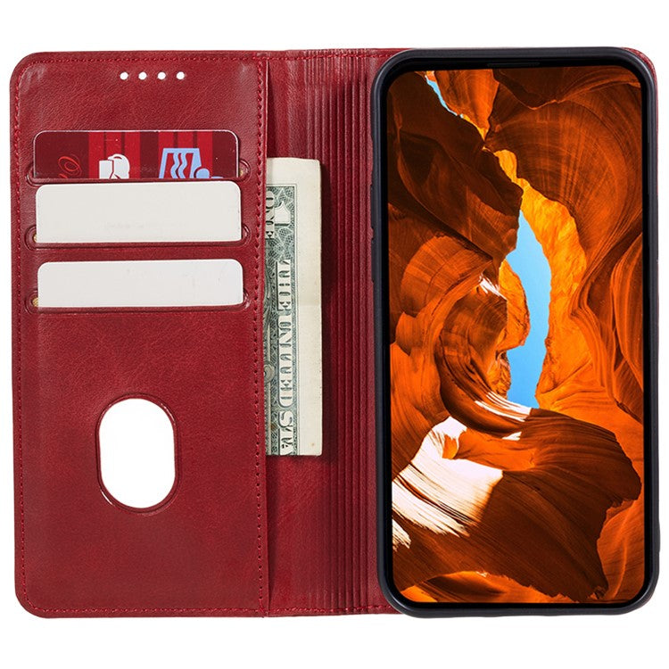 For vivo Y03 Phone Case Calf Texture Leather Wallet Magnetic Closing Cell Phone Cover - Red