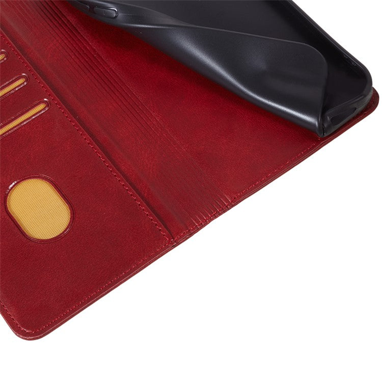 For vivo Y03 Phone Case Calf Texture Leather Wallet Magnetic Closing Cell Phone Cover - Red