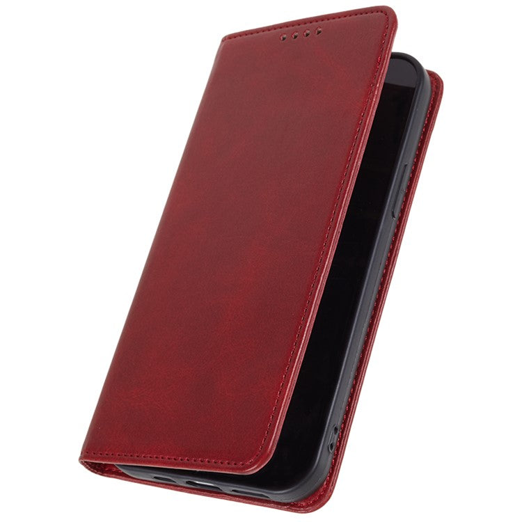 For vivo Y03 Phone Case Calf Texture Leather Wallet Magnetic Closing Cell Phone Cover - Red