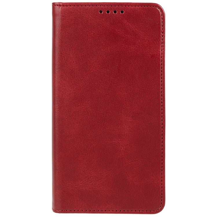 For vivo Y03 Phone Case Calf Texture Leather Wallet Magnetic Closing Cell Phone Cover - Red