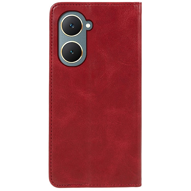 For vivo Y03 Phone Case Calf Texture Leather Wallet Magnetic Closing Cell Phone Cover - Red