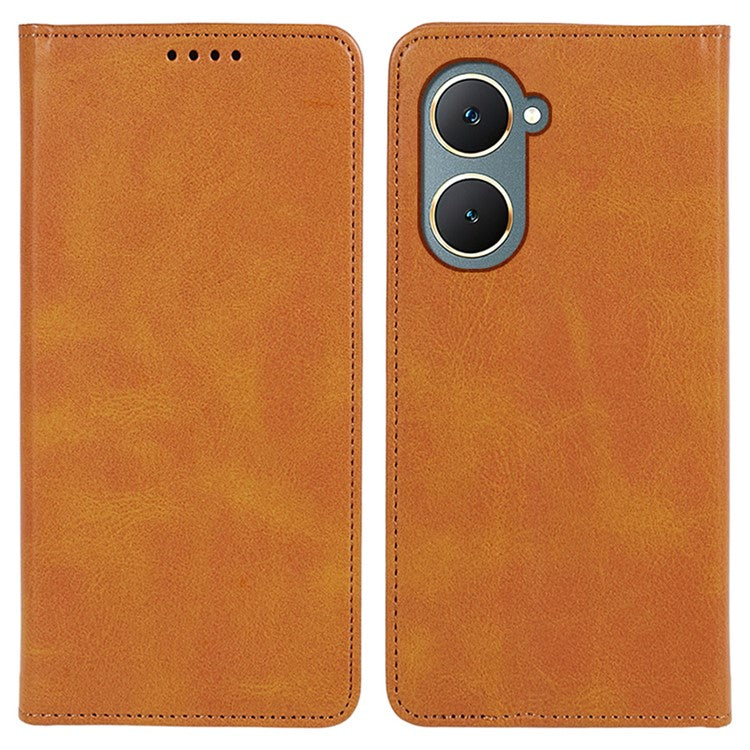 For vivo Y03 Phone Case Calf Texture Leather Wallet Magnetic Closing Cell Phone Cover - Khaki