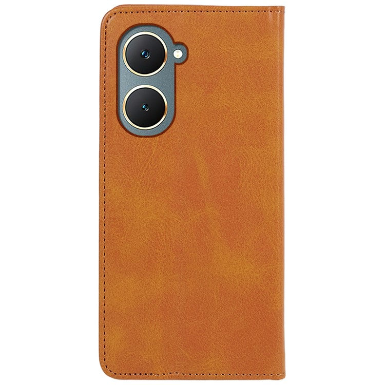 For vivo Y03 Phone Case Calf Texture Leather Wallet Magnetic Closing Cell Phone Cover - Khaki