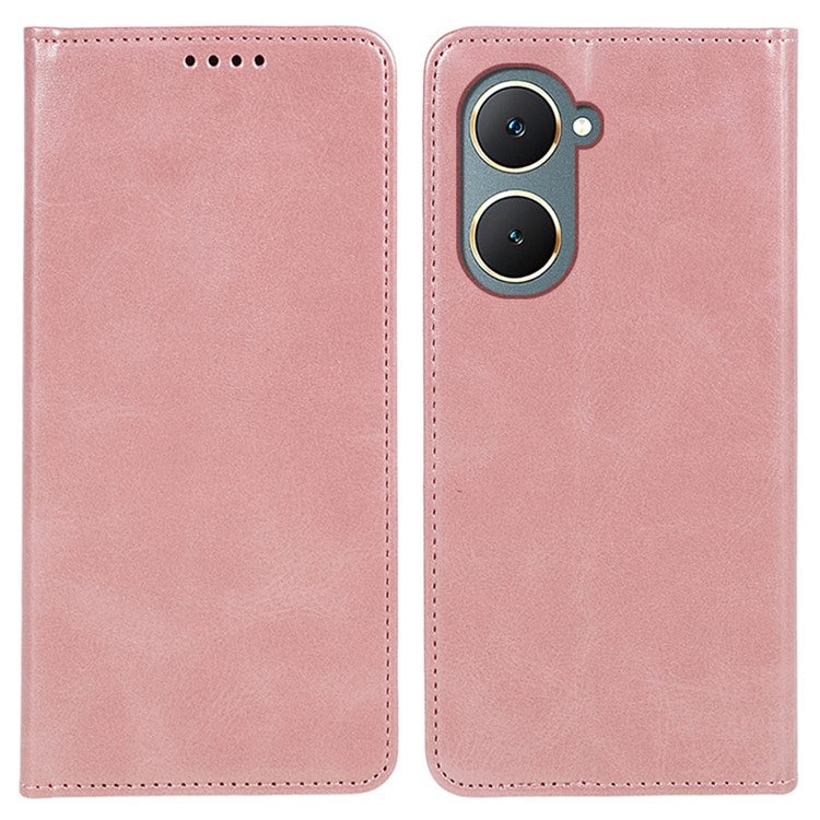 For vivo Y03 Phone Case Calf Texture Leather Wallet Magnetic Closing Cell Phone Cover - Rose Gold