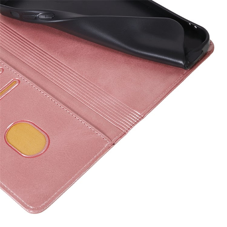 For vivo Y03 Phone Case Calf Texture Leather Wallet Magnetic Closing Cell Phone Cover - Rose Gold