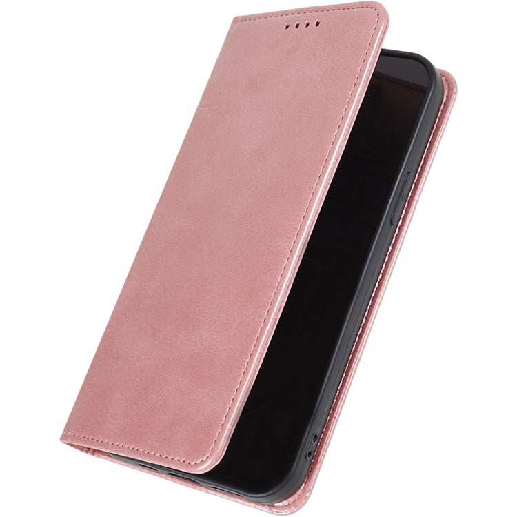 For vivo Y03 Phone Case Calf Texture Leather Wallet Magnetic Closing Cell Phone Cover - Rose Gold