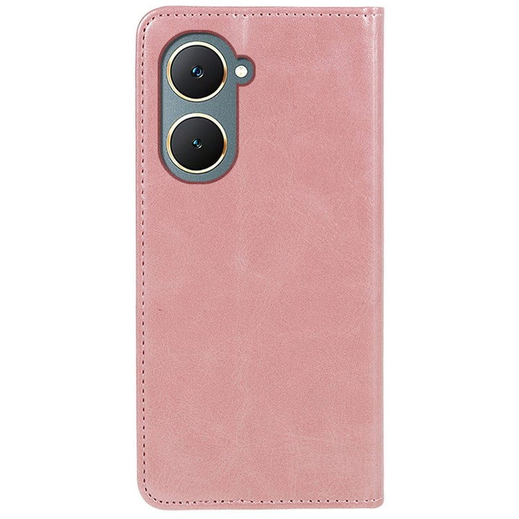 For vivo Y03 Phone Case Calf Texture Leather Wallet Magnetic Closing Cell Phone Cover - Rose Gold