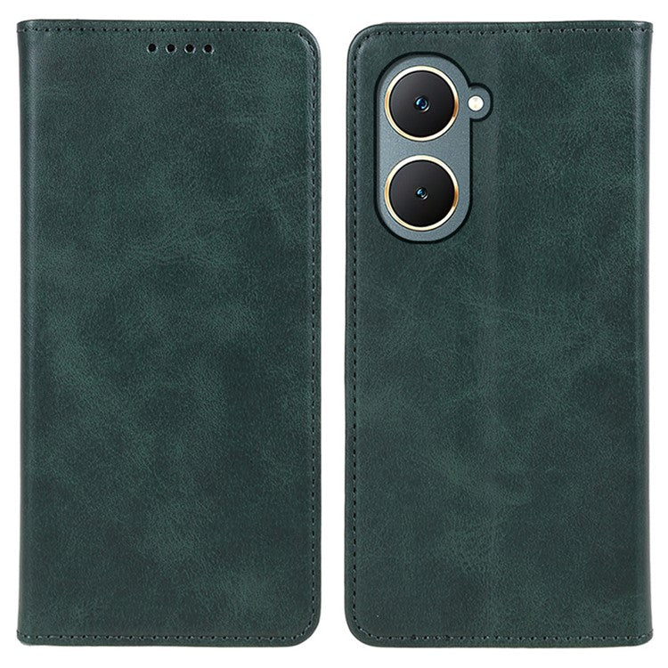 For vivo Y03 Phone Case Calf Texture Leather Wallet Magnetic Closing Cell Phone Cover - Green