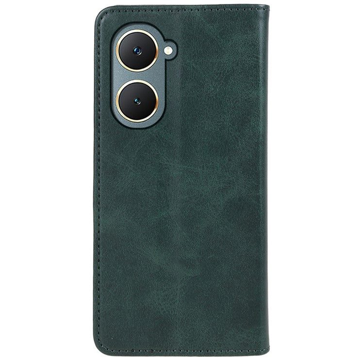 For vivo Y03 Phone Case Calf Texture Leather Wallet Magnetic Closing Cell Phone Cover - Green