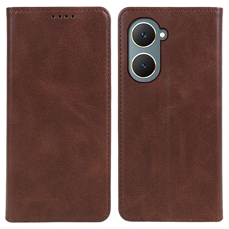 For vivo Y03 Phone Case Calf Texture Leather Wallet Magnetic Closing Cell Phone Cover - Brown