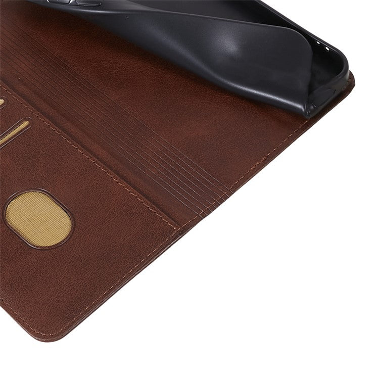 For vivo Y03 Phone Case Calf Texture Leather Wallet Magnetic Closing Cell Phone Cover - Brown