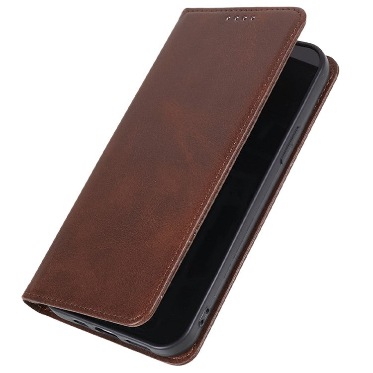 For vivo Y03 Phone Case Calf Texture Leather Wallet Magnetic Closing Cell Phone Cover - Brown