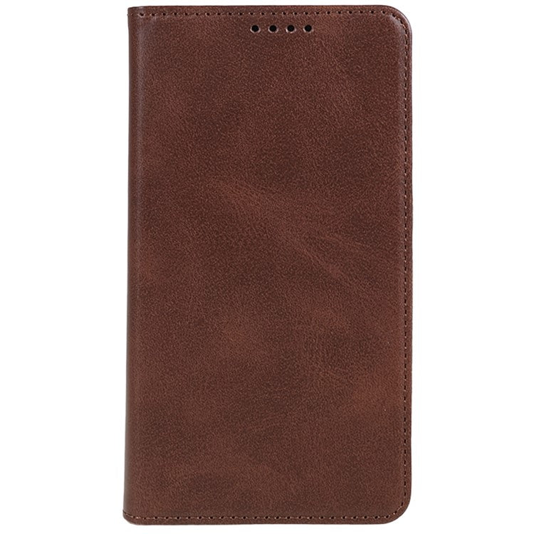 For vivo Y03 Phone Case Calf Texture Leather Wallet Magnetic Closing Cell Phone Cover - Brown