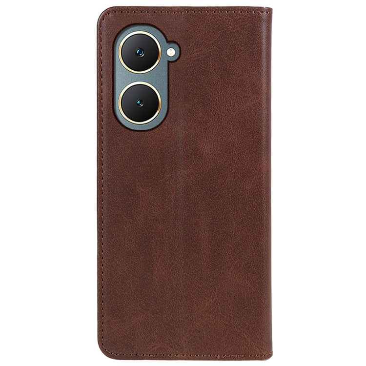 For vivo Y03 Phone Case Calf Texture Leather Wallet Magnetic Closing Cell Phone Cover - Brown