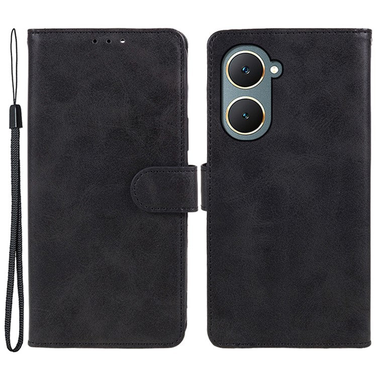 For vivo Y03 Wallet Case Calf Texture Folio Flip Leather Phone Cover - Black