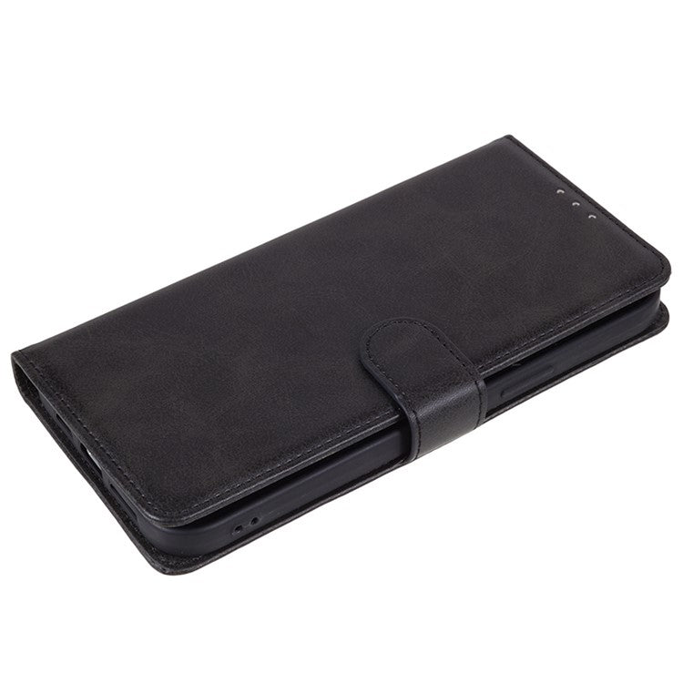 For vivo Y03 Wallet Case Calf Texture Folio Flip Leather Phone Cover - Black