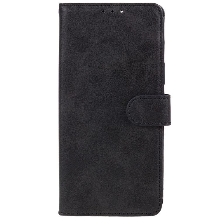 For vivo Y03 Wallet Case Calf Texture Folio Flip Leather Phone Cover - Black