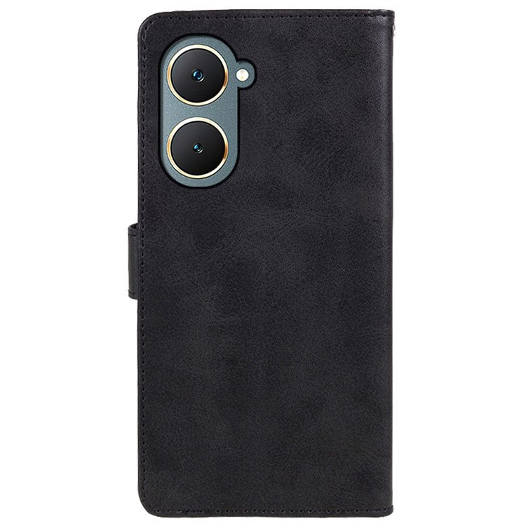 For vivo Y03 Wallet Case Calf Texture Folio Flip Leather Phone Cover - Black