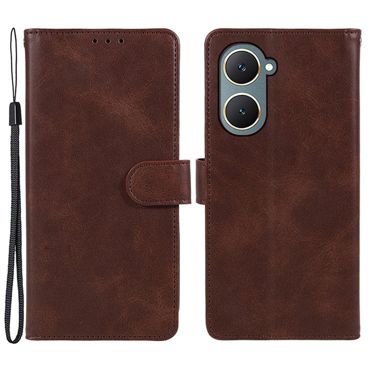 For vivo Y03 Wallet Case Calf Texture Folio Flip Leather Phone Cover - Brown