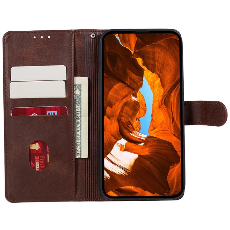 For vivo Y03 Wallet Case Calf Texture Folio Flip Leather Phone Cover - Brown