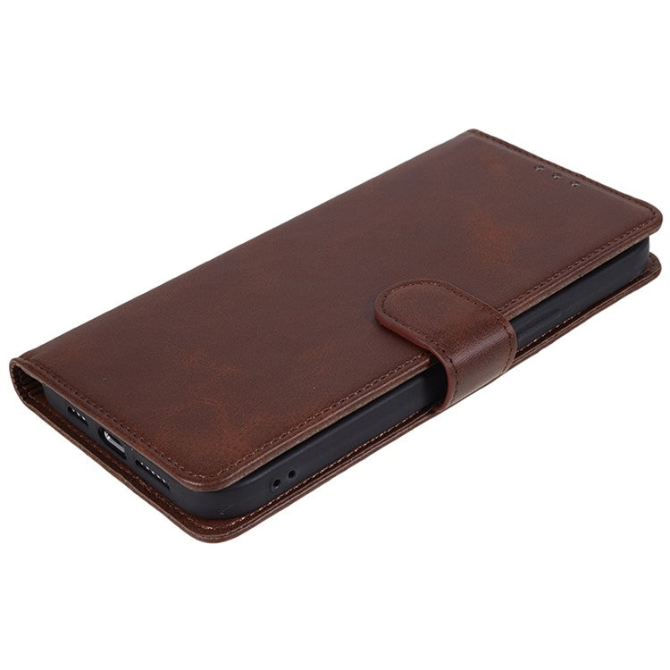 For vivo Y03 Wallet Case Calf Texture Folio Flip Leather Phone Cover - Brown