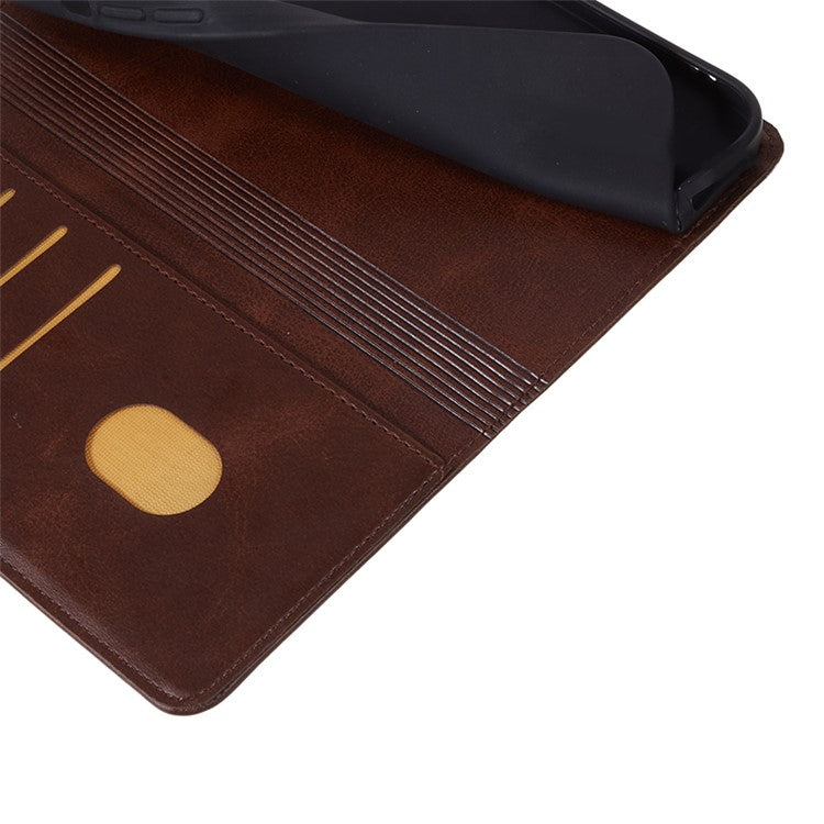 For vivo Y03 Wallet Case Calf Texture Folio Flip Leather Phone Cover - Brown