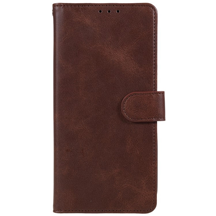 For vivo Y03 Wallet Case Calf Texture Folio Flip Leather Phone Cover - Brown