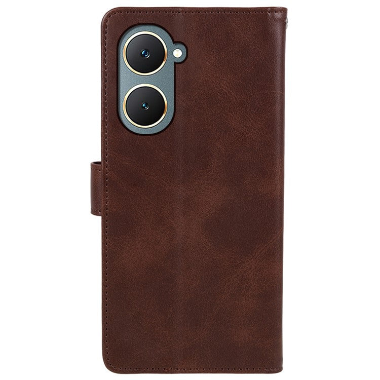 For vivo Y03 Wallet Case Calf Texture Folio Flip Leather Phone Cover - Brown