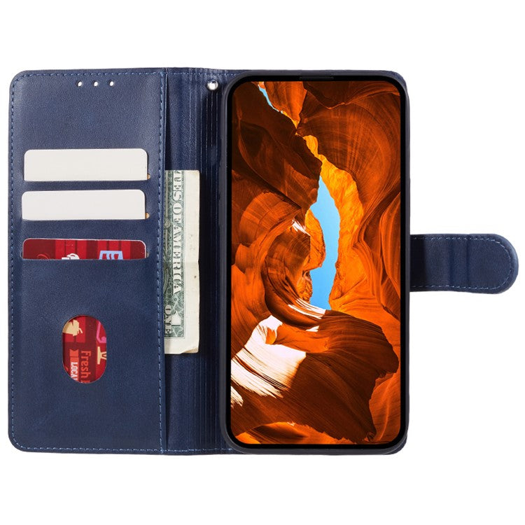 For vivo Y03 Wallet Case Calf Texture Folio Flip Leather Phone Cover - Blue