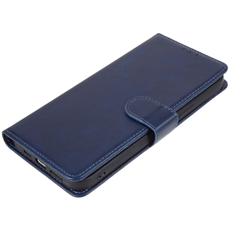 For vivo Y03 Wallet Case Calf Texture Folio Flip Leather Phone Cover - Blue