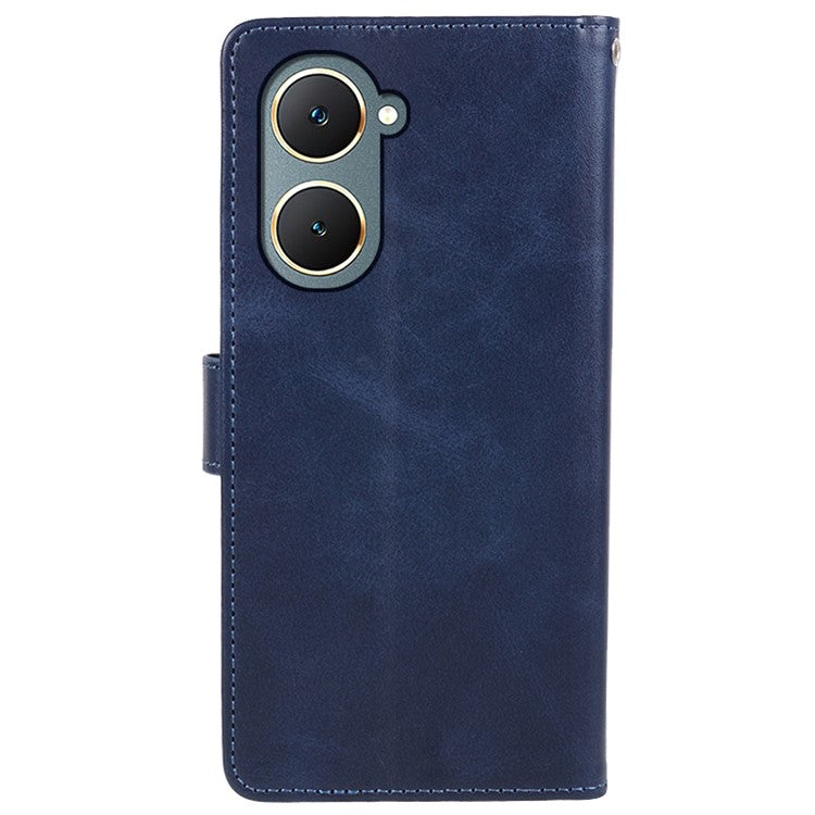 For vivo Y03 Wallet Case Calf Texture Folio Flip Leather Phone Cover - Blue