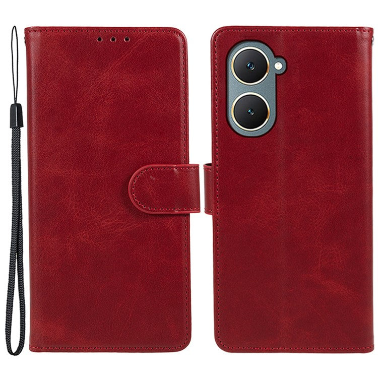 For vivo Y03 Wallet Case Calf Texture Folio Flip Leather Phone Cover - Red