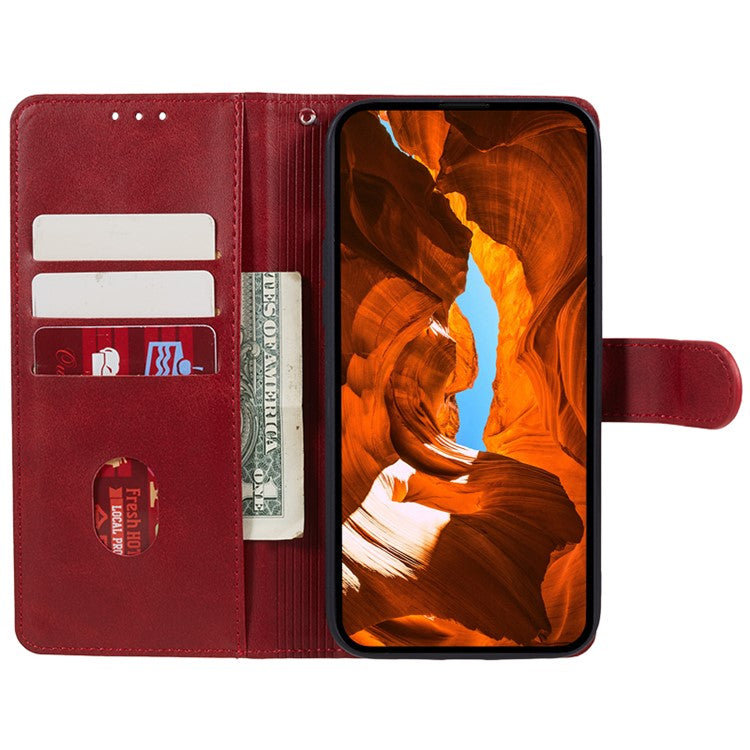 For vivo Y03 Wallet Case Calf Texture Folio Flip Leather Phone Cover - Red