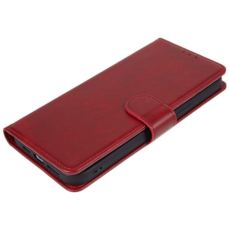 For vivo Y03 Wallet Case Calf Texture Folio Flip Leather Phone Cover - Red