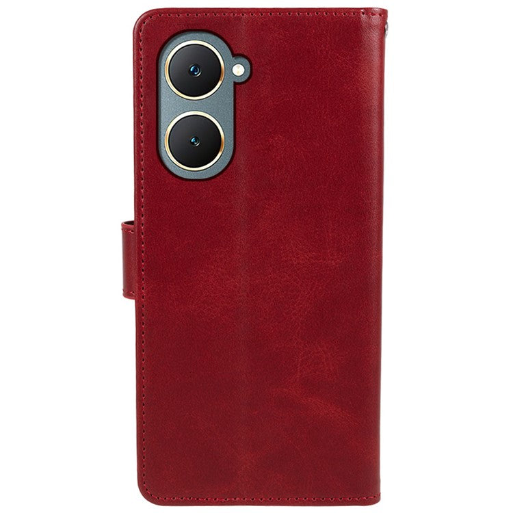 For vivo Y03 Wallet Case Calf Texture Folio Flip Leather Phone Cover - Red