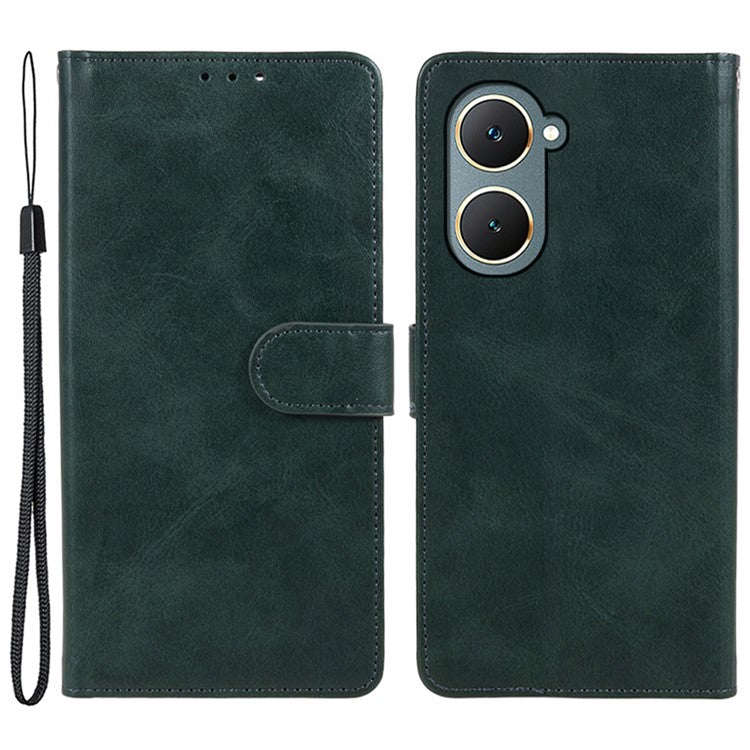 For vivo Y03 Wallet Case Calf Texture Folio Flip Leather Phone Cover - Midnight Green