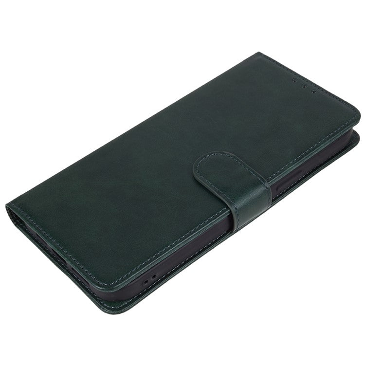 For vivo Y03 Wallet Case Calf Texture Folio Flip Leather Phone Cover - Midnight Green