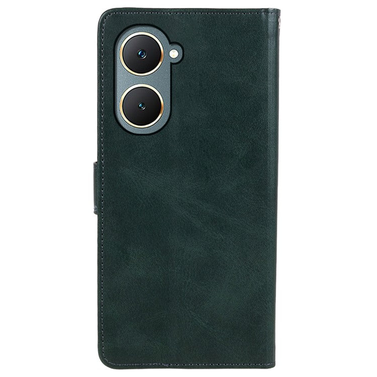 For vivo Y03 Wallet Case Calf Texture Folio Flip Leather Phone Cover - Midnight Green