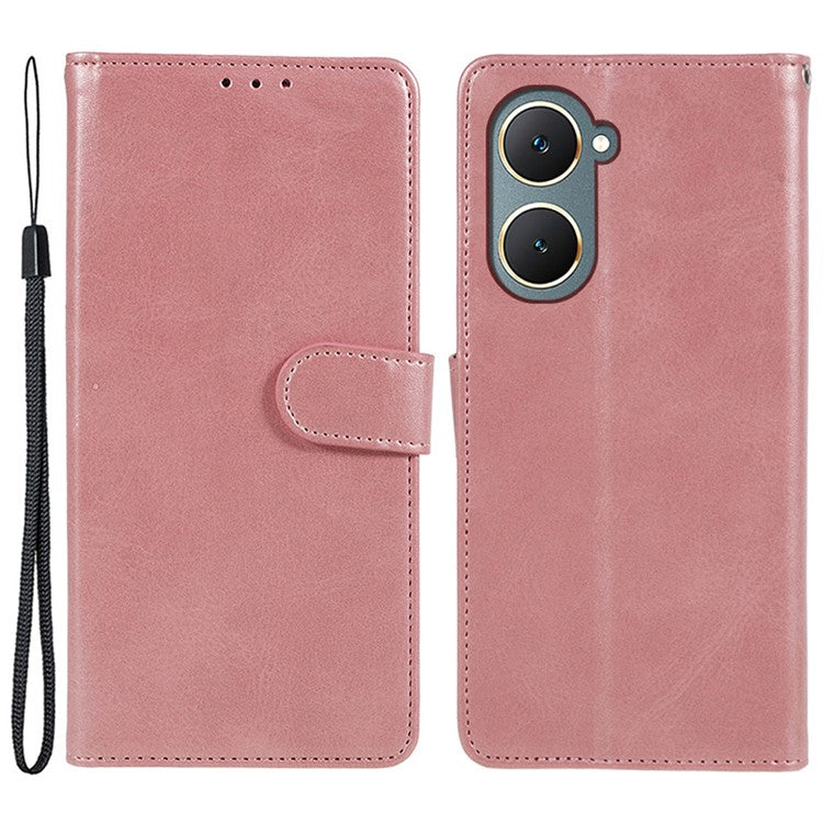 For vivo Y03 Wallet Case Calf Texture Folio Flip Leather Phone Cover - Rose Gold