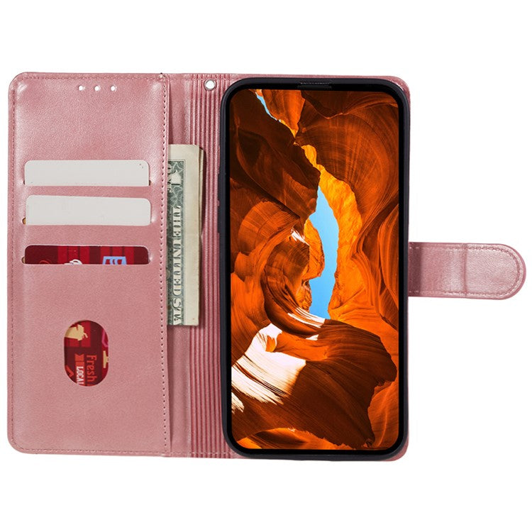 For vivo Y03 Wallet Case Calf Texture Folio Flip Leather Phone Cover - Rose Gold