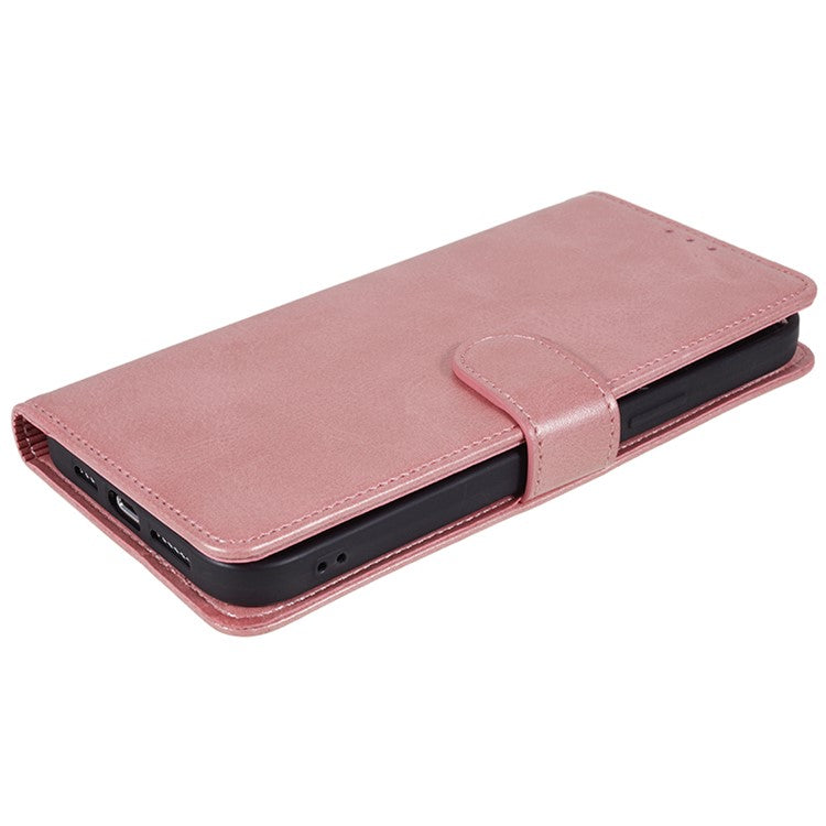 For vivo Y03 Wallet Case Calf Texture Folio Flip Leather Phone Cover - Rose Gold