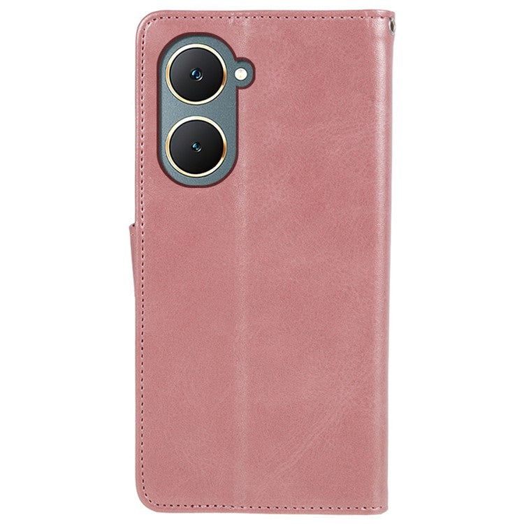 For vivo Y03 Wallet Case Calf Texture Folio Flip Leather Phone Cover - Rose Gold