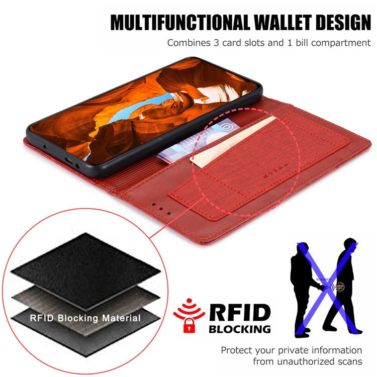 MUXMA MX109 For Google Pixel 8a RFID Blocking Folio Flip Phone Case Stand Cover - Red