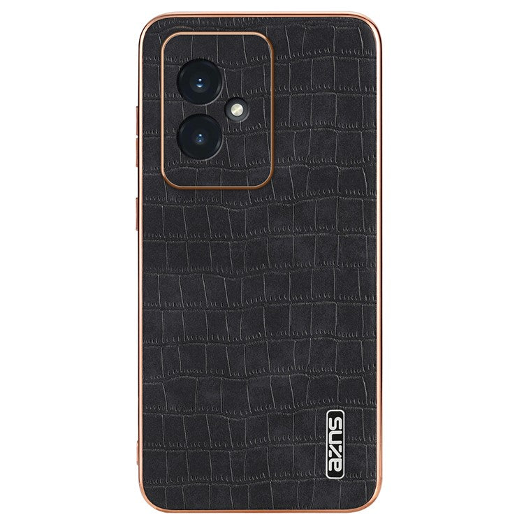 AZNS For Honor 100 5G Case Crocodile Texture Leather+TPU Cover Electroplating Frame - Black