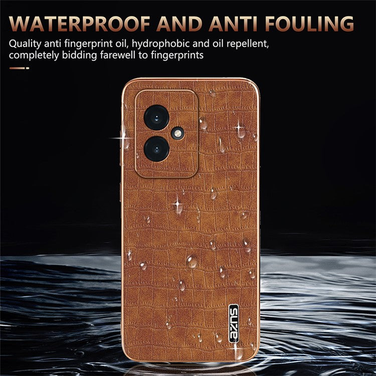 AZNS For Honor 100 5G Case Crocodile Texture Leather+TPU Cover Electroplating Frame - Black