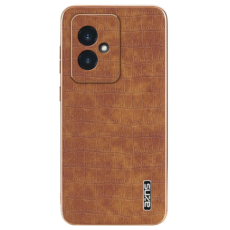 AZNS For Honor 100 5G Case Crocodile Texture Leather+TPU Cover Electroplating Frame - Brown