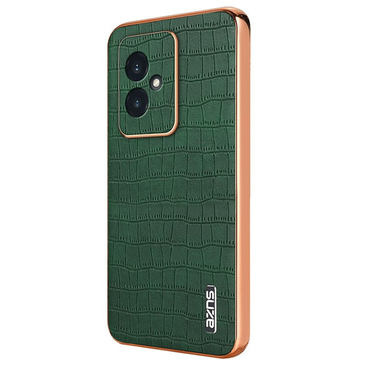 AZNS For Honor 100 5G Case Crocodile Texture Leather+TPU Cover Electroplating Frame - Green